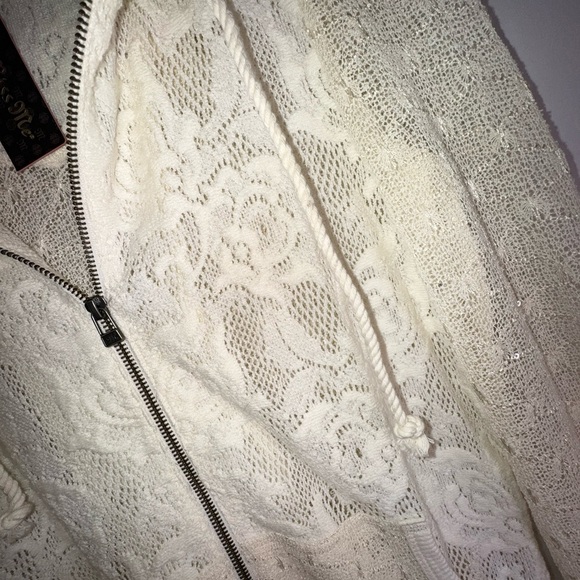 NWT Miss Me Lace Zip Hoodie Cream Ivory Sweater Sheer Knit Hooded Jacket M Boho - Picture 2 of 7
